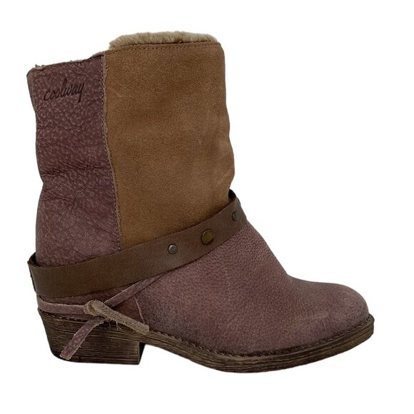 Cool Way NWT Ankle Boots Western Booties Leather Slip On Brown Purple Size 37 - Picture 1 of 13